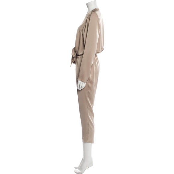 Ramy Brook Alec Front Tie Champagne Beige Satin Charmeuse Plunge Neck Jumpsuit S - Picture 2 of 11